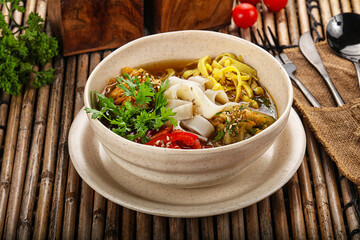 Korean kuksi soup with noodles