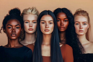 Obraz premium A group of women with different hair colors and styles are standing together
