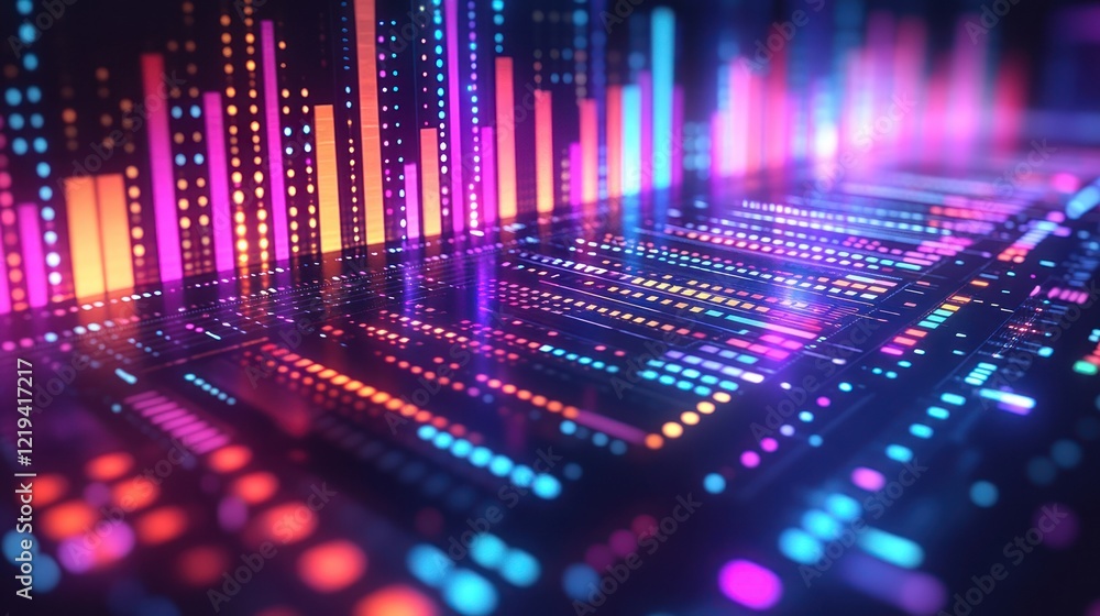 Poster neon data visualization abstract colorful digital audio mixer