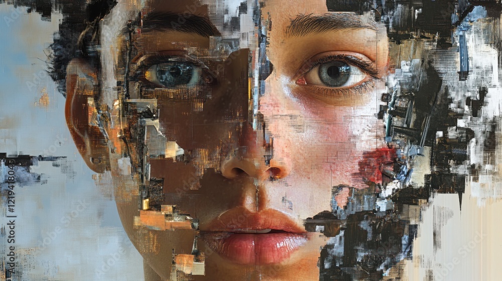 Poster generative ai image of fragmented robotic humanoid