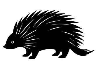 porcupine black silhouette vector, Simple silhouette Design vector icon with white background. Wild animal silhouette