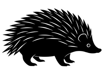 porcupine black silhouette vector, Simple silhouette Design vector icon with white background. Wild animal silhouette