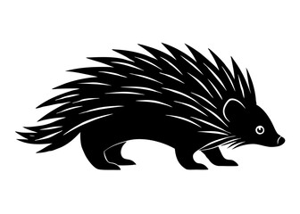porcupine black silhouette vector, Simple silhouette Design vector icon with white background. Wild animal silhouette