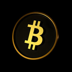 Obraz premium Gold BTC Golden Bitcoin crypto symbol on a black isolated background in a glowing circle