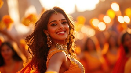 Fototapeta premium Joyful celebration captured in vibrant orange hues, showcasing c