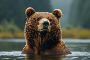 Fototapeta premium Grizzly Bear in Water Majestically Gazing