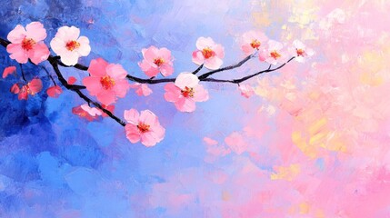 Fototapeta premium Japanese Landscape: Sakura Blossom Oil Painting of Tree in Japan