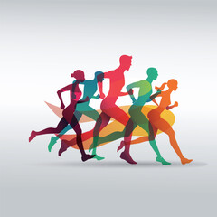 running people set of silhouettes, sport and activity  background