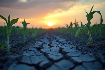 Drought-cracked earth in farmland during climate crisis