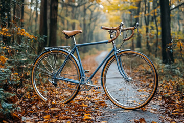 Fototapeta premium Blue Bicycle Stands in Autumn Woods