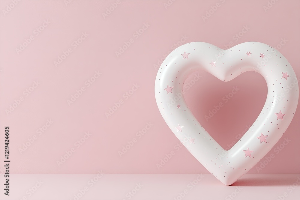 Poster a delicate 3d heart-shaped frame showcases small glowing stars floating within. set against a soft p