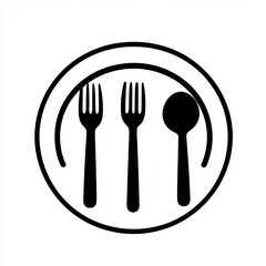 Black utensils on white plate graphic for food service, packaging, and design