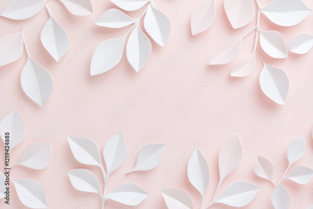 Poster soft monochromatic leaf shapes overlap in a minimalist design, forming a unique texture on a clean p