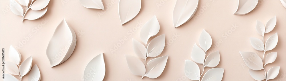 Poster subtle textures created by overlapping leaf shapes enhance a minimalist design. the soft monochromat