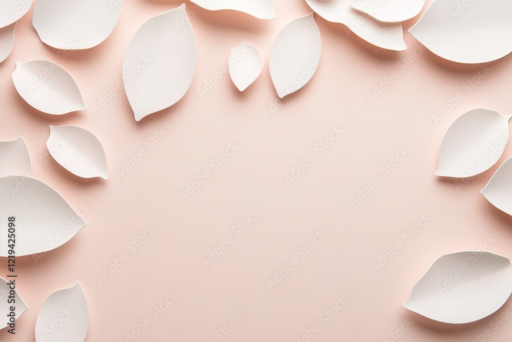 Poster soft monochromatic overlapping leaf shapes create a modern minimalist pattern on a pastel background
