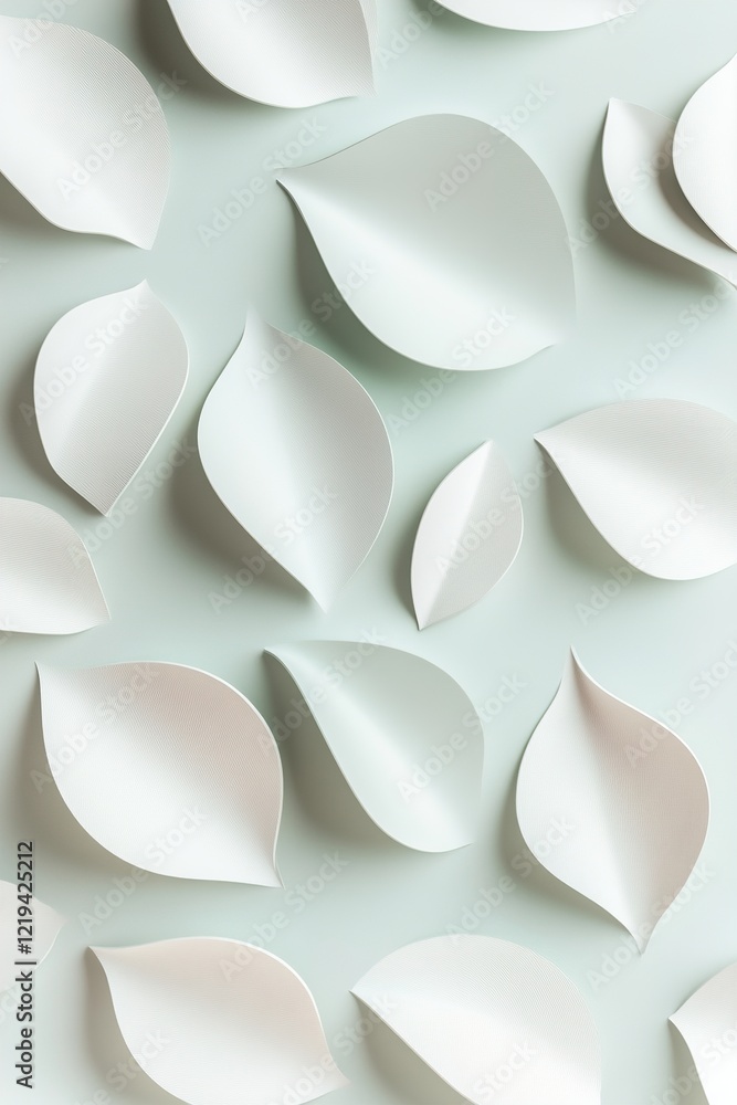 Poster this design features a minimalist arrangement of overlapping leaf shapes in soft tones, set against 