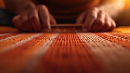Hands carefully crafting patterns on vibrant, textured surface s