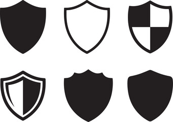 Shield icon set. Protect shield security line icons. Badge quality symbol, sign, logo or emblem.