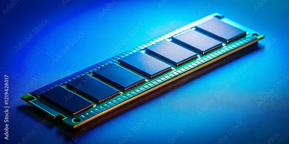 Poster silhouette of ddr sdram computer memory stick on vibrant blue background