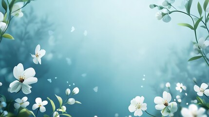 Delicate White Blossoms on Teal Background