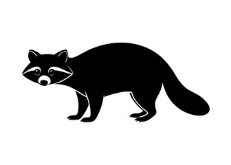 raccoon black silhouette vector, Simple silhouette Design vector icon with white background. Wild animal silhouette