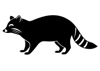 raccoon black silhouette vector, Simple silhouette Design vector icon with white background. Wild animal silhouette