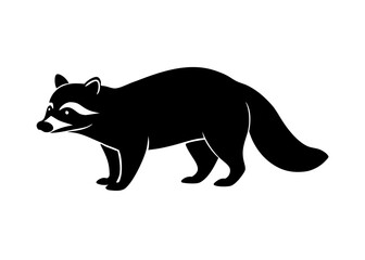 raccoon black silhouette vector, Simple silhouette Design vector icon with white background. Wild animal silhouette