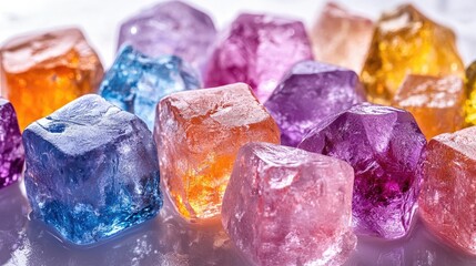 Obraz premium A visually striking arrangement of ice cubes in various colors,