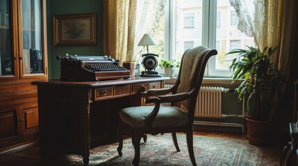 Fototapeta premium Vintage Writer's Study: A Classic Interior