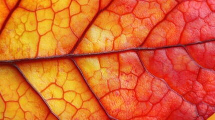 Fototapeta premium Closeup of a vibrant red and yellow leaf with intricate veins.