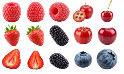 coleção de frutas vermelhas isoladas em fundo transparente ou branco, png