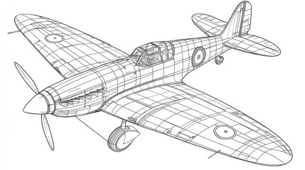 Schematic representation of a Spitfire fighter aircraft design and engineering layout