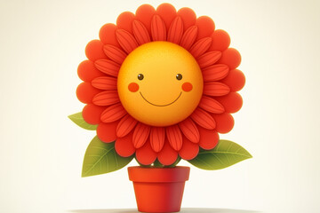 Red Happy Flower in a Pot on White Backdrop
