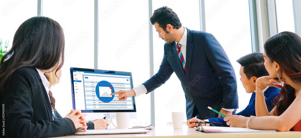Poster email notification message showing on computer screen snugly. digital marketing message information 