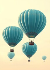 A serene flight of light blue hot air balloons soaring through a pastel sky dreamy and peaceful balloon background balloon background party holiday celebration decoration 