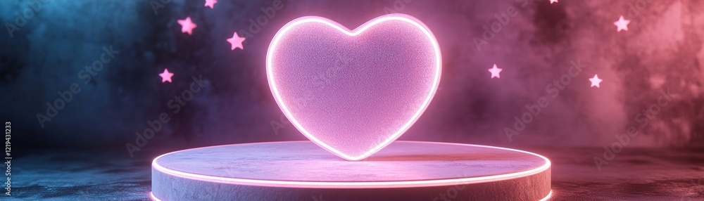 Aufkleber a circular podium enhances the atmosphere with a neon heart outline and floating stars, all set agai