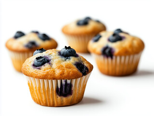 Freshly Baked Blueberry Muffins on White Background: Perfect for Breakfast or Snack