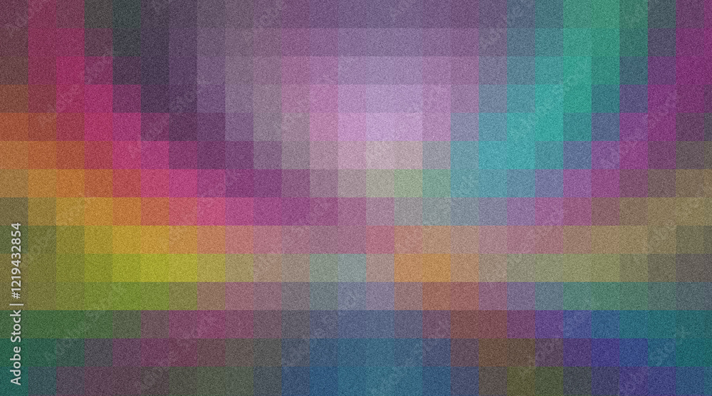 Poster grainy overlay enhancing colorful pixelated abstract background, creating vibrant digital texture pa