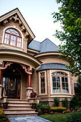 Obraz premium Magnificent Victorian House Exterior: Architectural Details and Landscaping