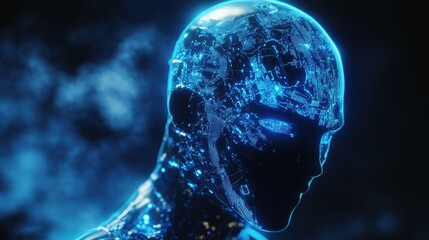 Neural augmentation robotic automation machine consciousness autonomous robotics and bioinformatics profile of a futuristic humanoid robot with a glowing blue circuit representing ai and robotics