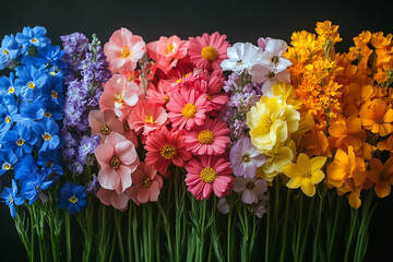 Obraz premium A Rainbow of Blossoms Arranged in a Vibrant Floral Display