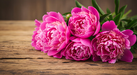  Blossoms in Pink Arranged on a Wooden Surface.