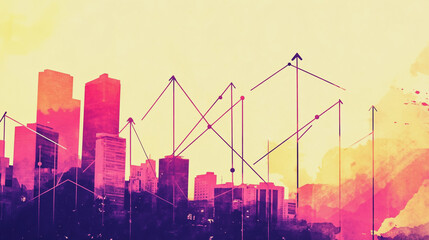 Obraz premium Smart digital Innovation city with connection network reciprocity over the twilight cityscape. of future smart wireless digital city and social media networking systems that connects people with city