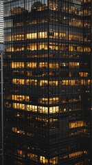 Late night view of a lit office building in London skyline