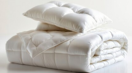 Soft White Comforter and Pillow Set on Cream Background