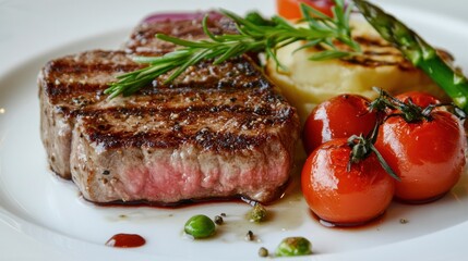 Grilled Steak Dinner: A Delicious Plate of Rosemary-infused Beef