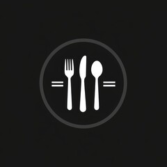 White flatware icons in a circle on a dark background for restaurant menus