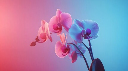 Fototapeta premium Neon Orchid Bloom: A Symphony of Pink and Blue