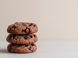 Stack of Delicious Chocolate Chip Cookies on a Minimalist Background