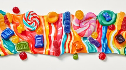 Obraz premium Colorful Candy Assortment on Rainbow Swirl Background